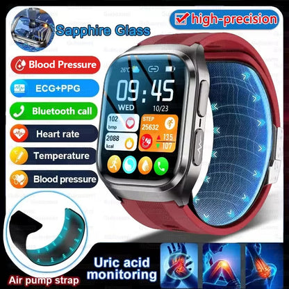 2025New Heart Health Analysi NFC Air Pump+Air Bag Smart Watch Men Accurate Blood Pressure Uric Acid ECG Call Smart Bracelet lady
