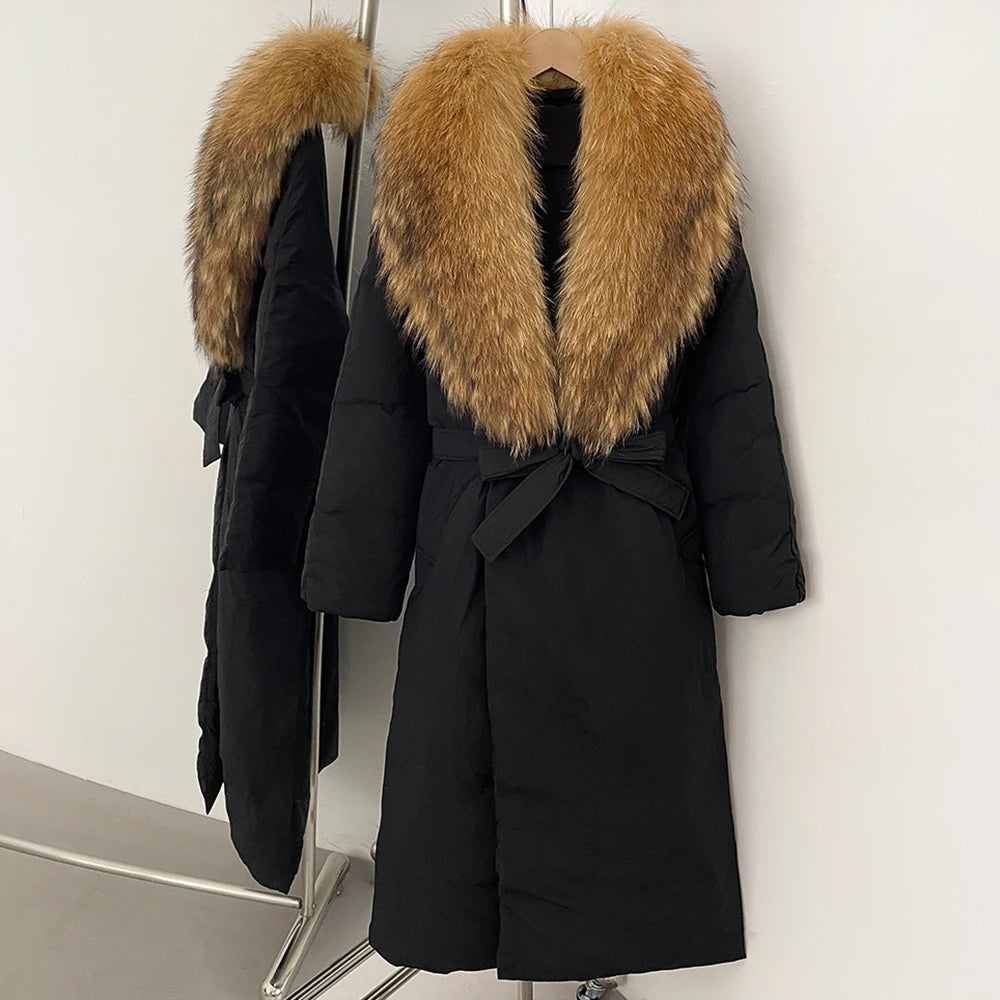 OFTBUY Long Puffer coat Real Fox Fur White Duck Down Coat New Winter Women Collar Fluffy  Jacket Female Thick Warm Reality Fur