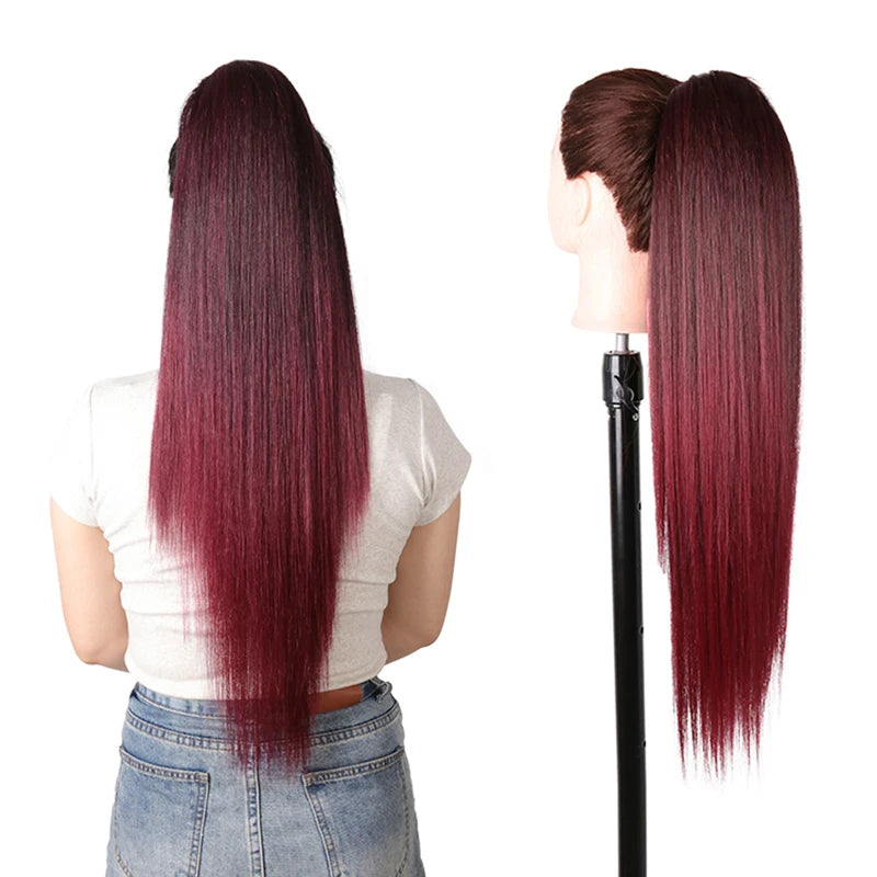 Julianna Synthetic Kanekalon Black Drawstring Water Wave Ponytail Extension Female Curly Wavy Clip In Ponytail Hair Extension