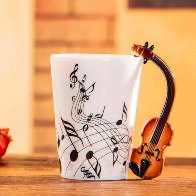 Cups with Handle Novelty Gifts 240ml Creative Music Ceramic Mug Guitar Violin Style Cute Coffee Tea Milk Stave Mugs |...