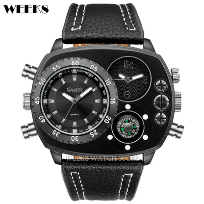 Luxury Sports Watches for Men Top Brand Casual Military Big Dial Cool Man Unique Wristwatch Male Decorative Compass Quartz Clock