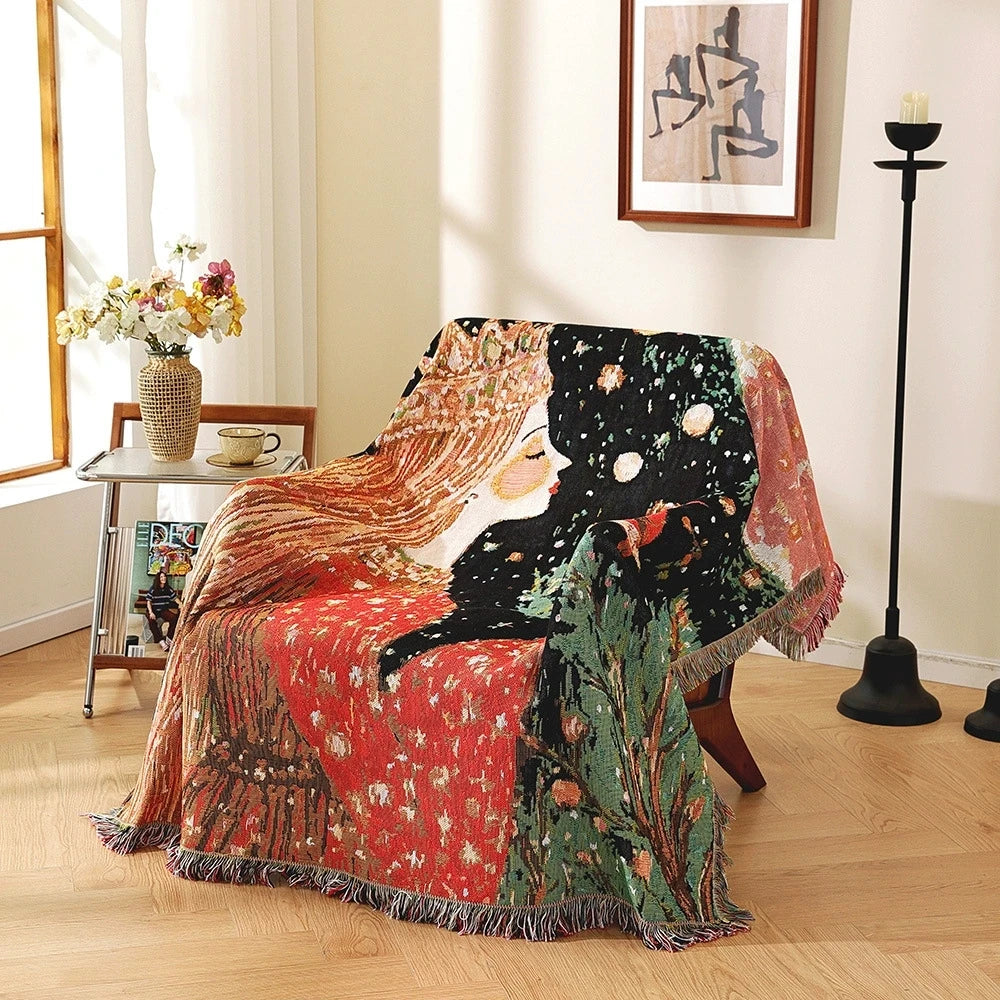 Ladies Sofa Blanket Oil Painting Woman Home Decoration Camping Blanket Bedspread Picnic Mat Aesthetic Wall Tapestry Bed...