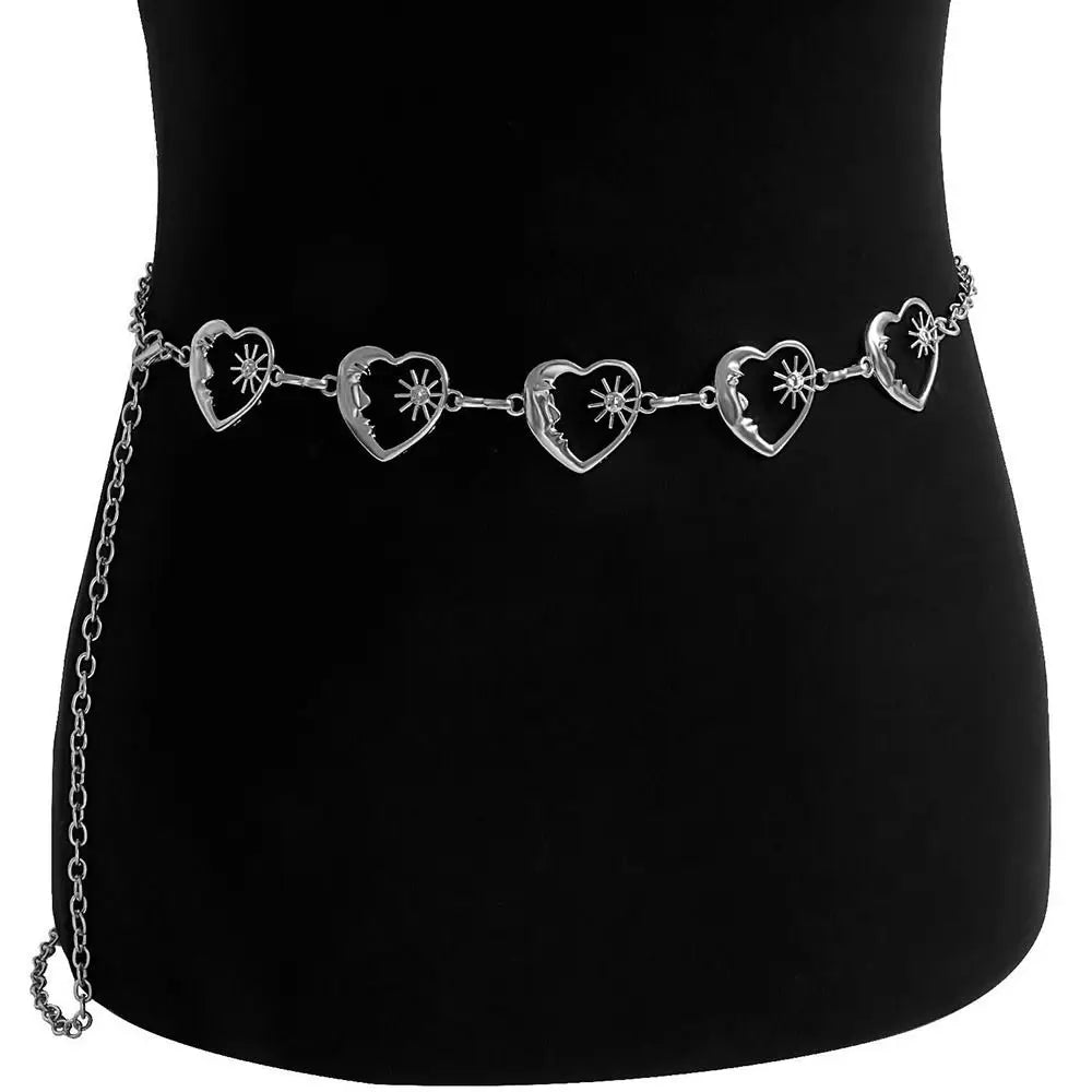 Punk Hip Hop Style Thin Waist Chain Sun Moon Star Women Chain Belt Vintage Fashion Metal Alloy Waistband Clothing...