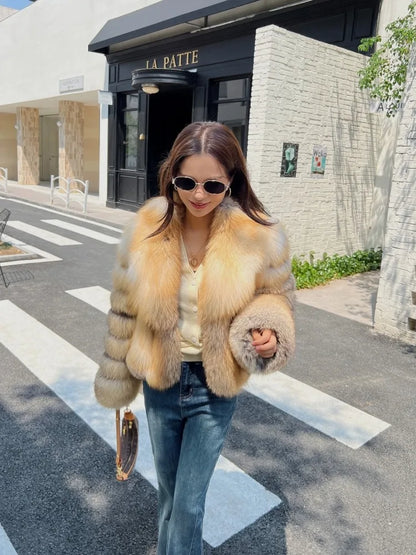2024 winter new imported platinum island fox fur coat women's short large lapel fur coat