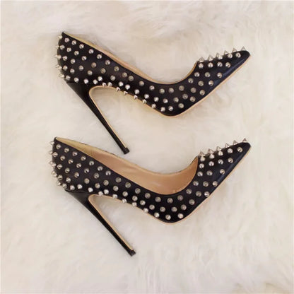 Veowalk Silvet Gold Revits Women Sexy 12cm Pointed Toe High Heels Ladies Shallow Stiletto Pumps Shiny Wedding Party Dress Shoes