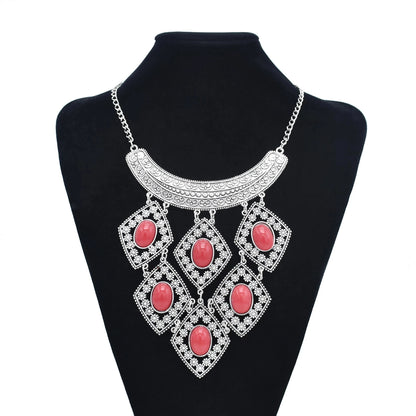 Gypsy Boehmian Hippie Collar Necklaces for Women Big Chunky Tibetan Silver Metal Necklace Festival Turkish Party Jewelry Gift
