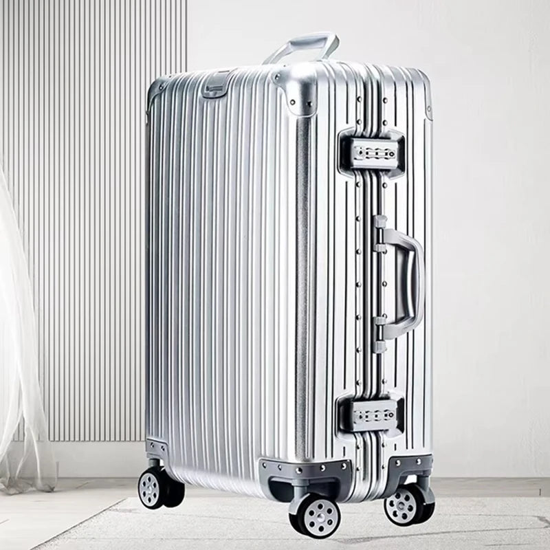 100% Aluminum Suitcase Cabin 20/26/30 inch TSA Customs Lock Aluminum Carry on Luggage Metal Hard Trolley Case Travel Suitcases
