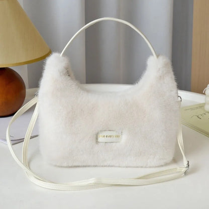 Luxury Faux Fur Ladies Shoulder Bag Soft Fluffy Female Crossbody Bag Solid Color Large Capacity Plush Tote Bag