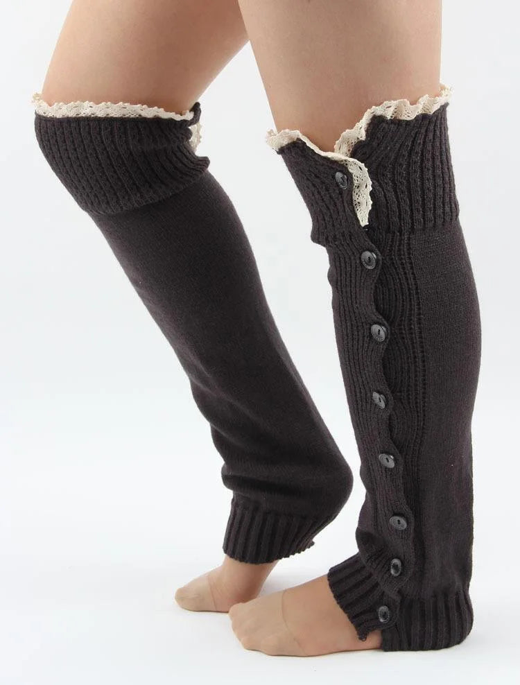 Women's Leg Guards Autumn and Winter New Lace Lace Buttons Warm Long Jk Stacking Socks Cover Boot Cover
