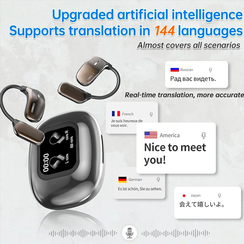 UYUXIO OWS Real Time Translation Earbuds with 144 Languages AI Translating Earphone with LCD Touch Screen Ear Buds Headphone