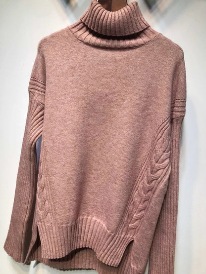 Sweater Set Warm suit for Women Winter Knitted Suits 2 Piece Set Soild Turtleneck Sweater + Loose Trousers Office Lady Suit