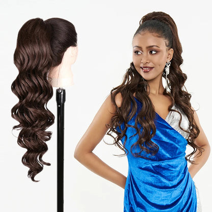 Julianna Synthetic Kanekalon Black Drawstring Water Wave Ponytail Extension Female Curly Wavy Clip In Ponytail Hair Extension