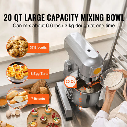 SucceBuy Commercial Food Mixer Commercial Stand Mixer with 3 Speeds Dough Mixer with Stainless Steel Bowl and 3 Attachments - Kimlud