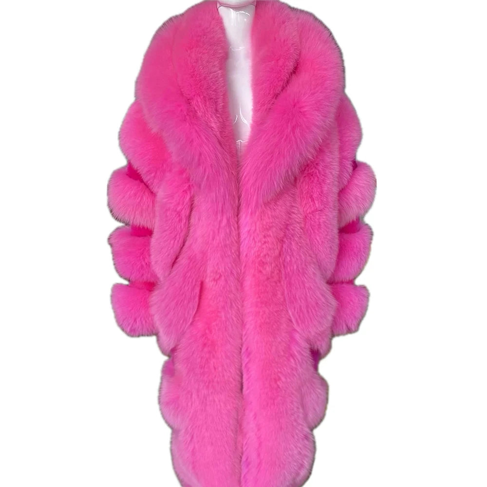 YOLOAgain Real Fox Fur Jacket For Women Luxury Natural Fox Fur Coat Winter Outerwear