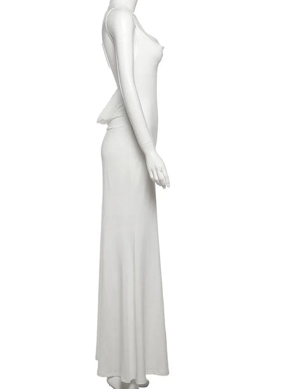 Cutenew Suspendency Maxi Dresses Women Silky Patchwork Backless Body-shaping Vestidos Female Solid Sexy Hot High Street Frock