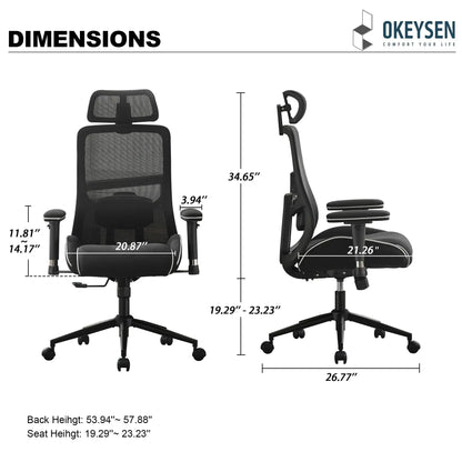 Free Shipping 400 LBS High Back Mesh Ergonomic Office Chair with 4.33inch Thicken Seat - Kimlud