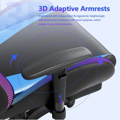 Gaming Chair with Bluetooth Speakers LED Lights Massage 3D Armrest High Back Racing Office Computer Seat for Adults, Customized