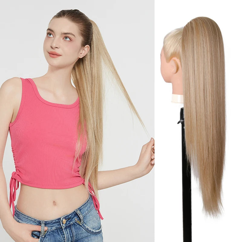 Julianna Synthetic Kanekalon Black Drawstring Water Wave Ponytail Extension Female Curly Wavy Clip In Ponytail Hair Extension