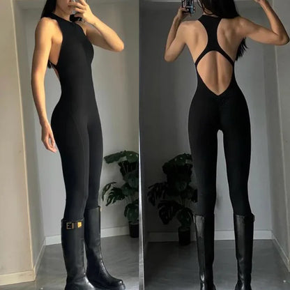 Europe American Style Peach Hip Lifting Jumpsuits Women Yoga Zipper Hollow Back One-piece Sports Pants Sleeveless One Shoulder