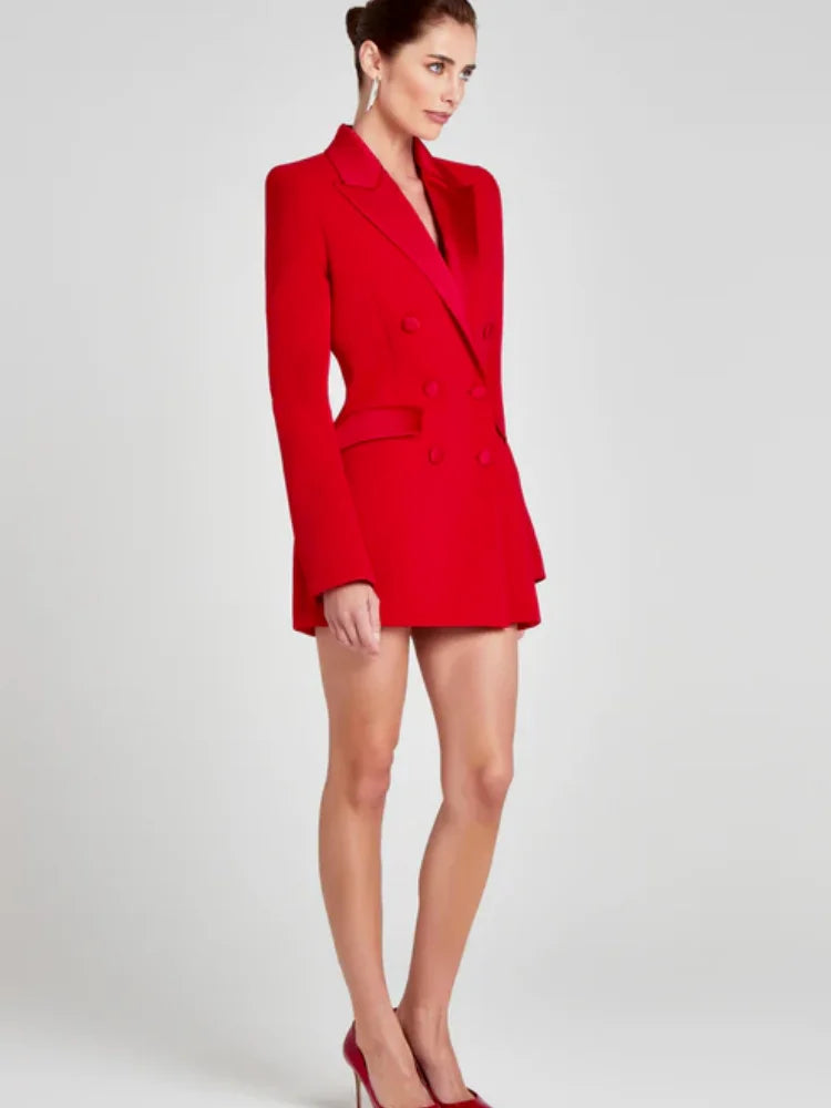 VC Fashion Sexy Red Blazer V Neck Long Sleeves Mini Dress for Formal Gala Gown