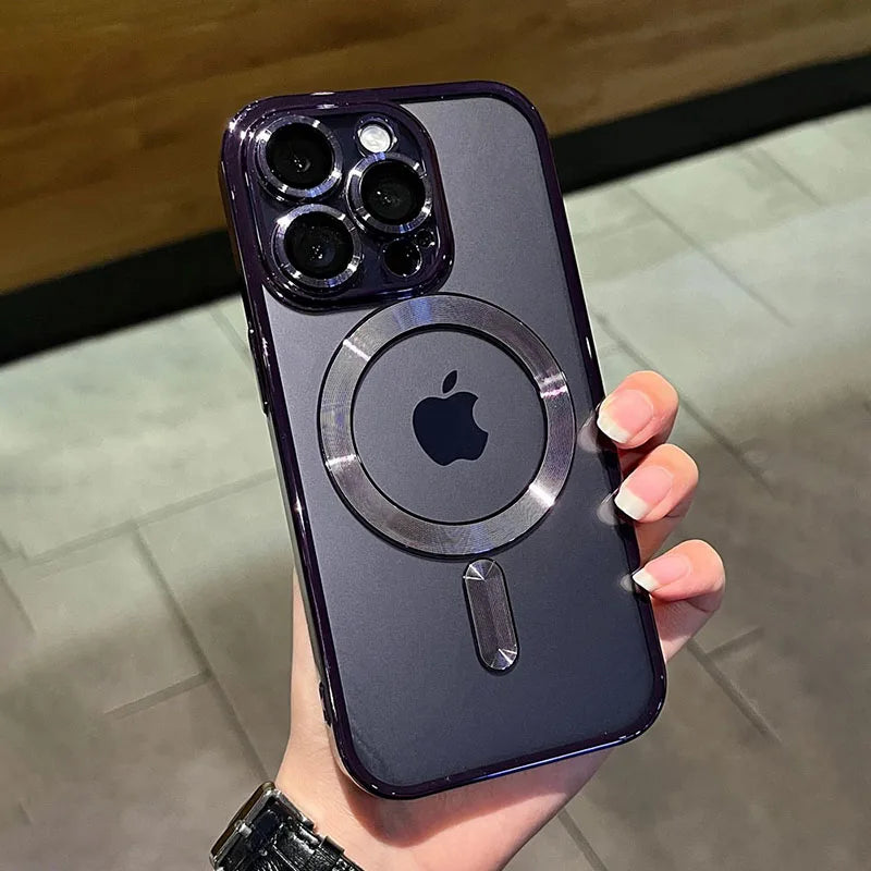 Luxury Magnetic Plating Clear Case For Magsafe Wireless Charging iPhone 11 12 13 14 15 16 17 Pro Max Air Plus Shockproof Cover