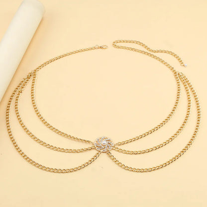 versatile multi-layer disc inlaid with diamond pearl waist chain new style tunic decorative metal belt for women - Kimlud