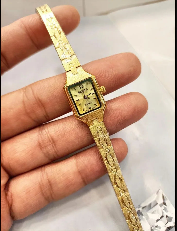 High quality 24K gold no fade brass band women watches diamond small dial square fashion luxury wristwatch for lady retro