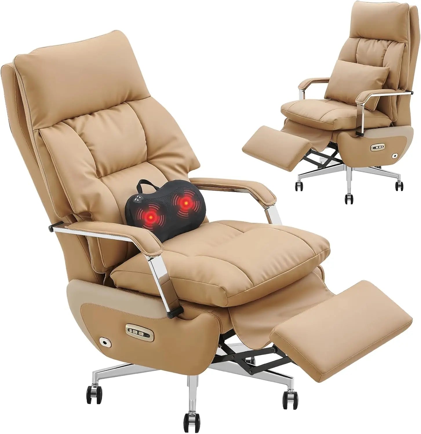 Dual Motor Executive Home Office Chair with Footrest One-Click Electric Recline with Massage  Pillow Support 430LBS Big and Tall