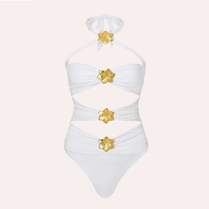 2025 Hot Sale Flower Women One Piece Swimsuit With Skirt Sexy Cut Out Swimwear Mujer Monikini Bathing Suit Lady Beach Suit