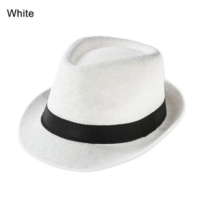 Unisex Fashion Beach Sun Cap Summer Wide Brim Straw Panama Cap Casual Jazz Dress Hat Cowboy Fedora Hat Gangster Cap