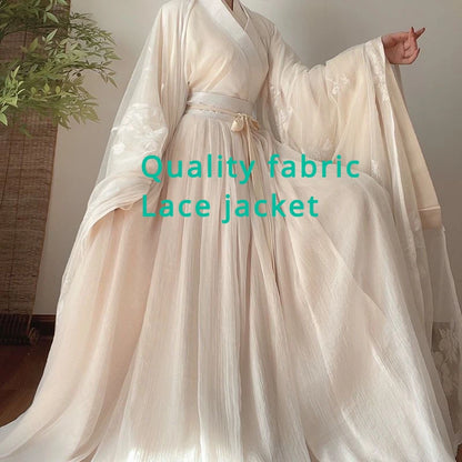 Elegant Hanfu Dress Women Ancient Chinese Traditional Hanfu Coat Outfit Female Cosplay Costume Party Show Beige Gown 3/4pcs Sets