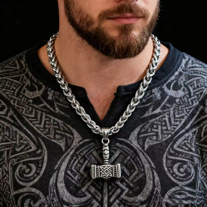 HNSP 316L Stainless Steel Norse Mythology Mjolnir Odin Rune Thor Hammer Pendant Necklace For Men Gift Viking Jewelry Accessories