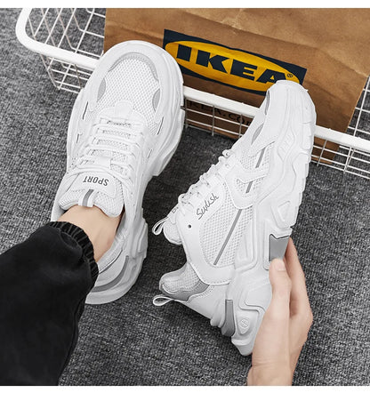 New Fashion Mens Thick Sole Platform Sneakers Breathable Mesh Lightweight Low Top Dad Shoes Casual Sports Walking Shoes - Kimlud