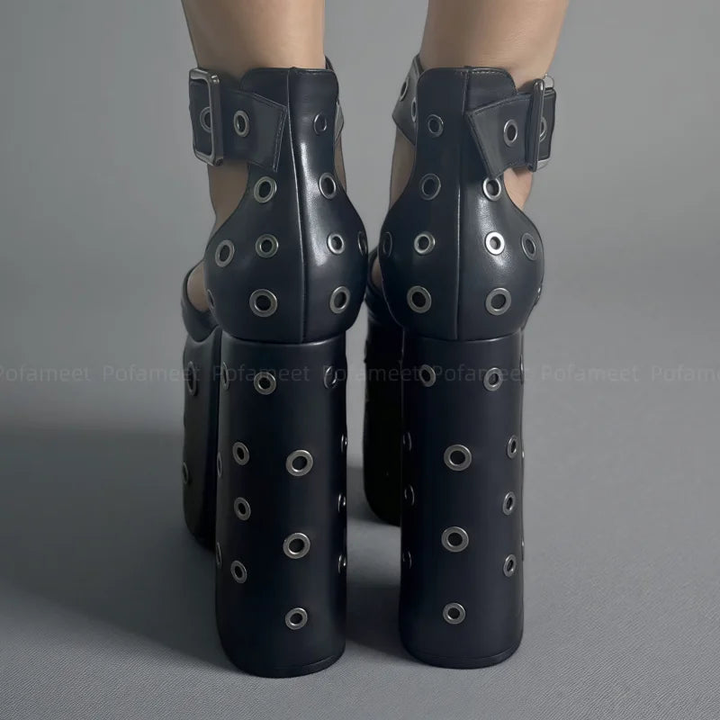 Women Pumps High Heel Sandals Platform Shoes Pointed Toe Elegant Chunky Heels Ankle Buckle Black Sexy High Heels Mary Janes