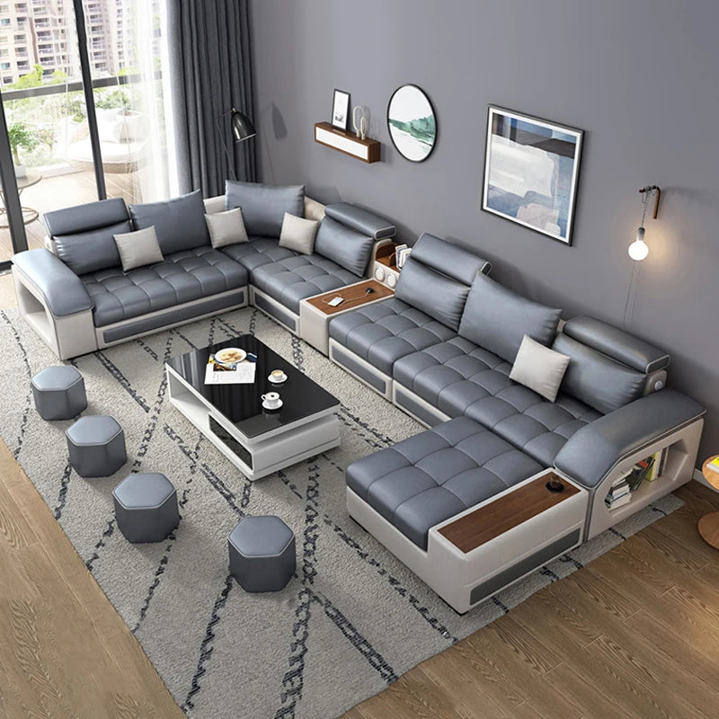 Modern Leather U-shaped Combination Sofa Bed 7-piece Furniture Living Room Fabric Velvet Sofa Home Manufacturer | Kimlud...