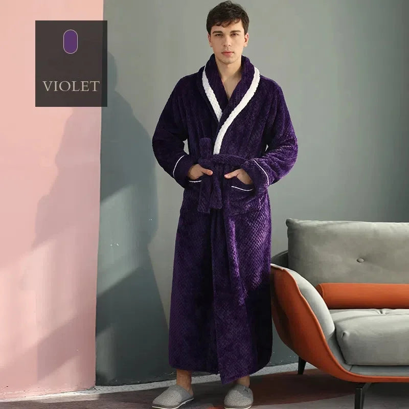 Winter Couple Flannel Robe Sets Lovers Solid Thicken Bathrobe Gown Nightwear with Pockets Intimate Lingerie & Cozy Home Clothing