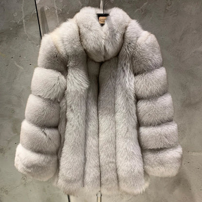 Long Fox Fur Coats Wholesale Winter Female Natural Fox Fur OutWear Full Pelt Real Fox Fur Jackets with Long Sleeve 909