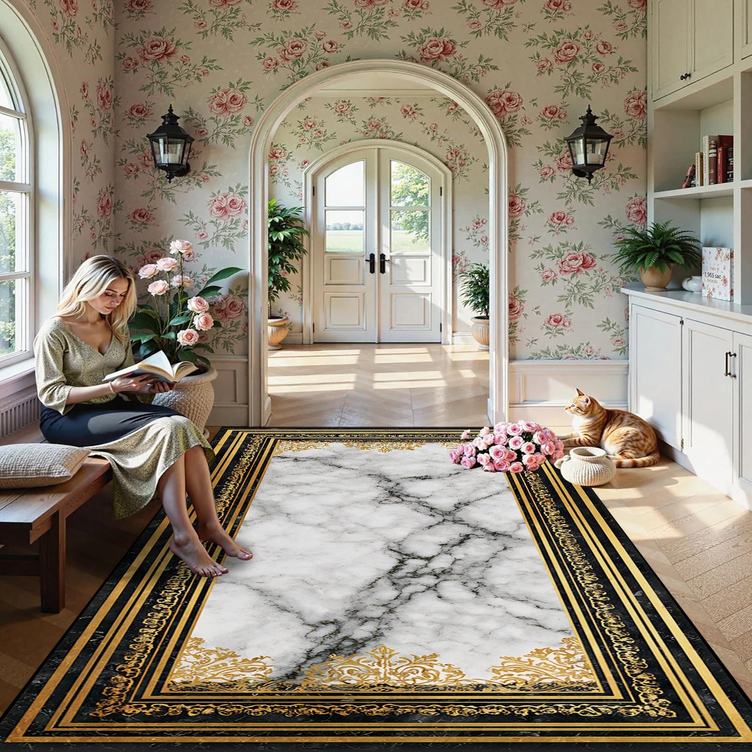Luxury European Style Carpet Living Room Decoration Aesthetic Non-slip Fluffy Rug Customizable Marble Pattern Floor Mat Washable - Kimlud
