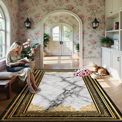 Luxury European Style Carpet Living Room Decoration Aesthetic Non-slip Fluffy Rug Customizable Marble Pattern Floor Mat Washable - Kimlud