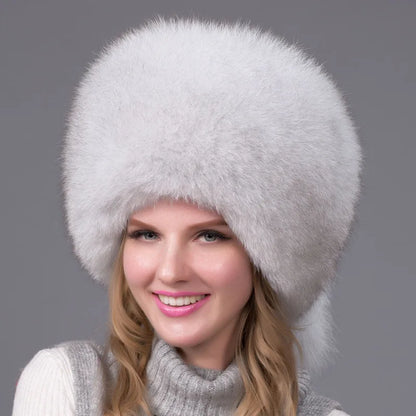 Winter fashion Bomber Trapper Hats Thick Winter Warm real Fox Fur Thick Warm Snow Caps Ear Flap Caps Russian For woman