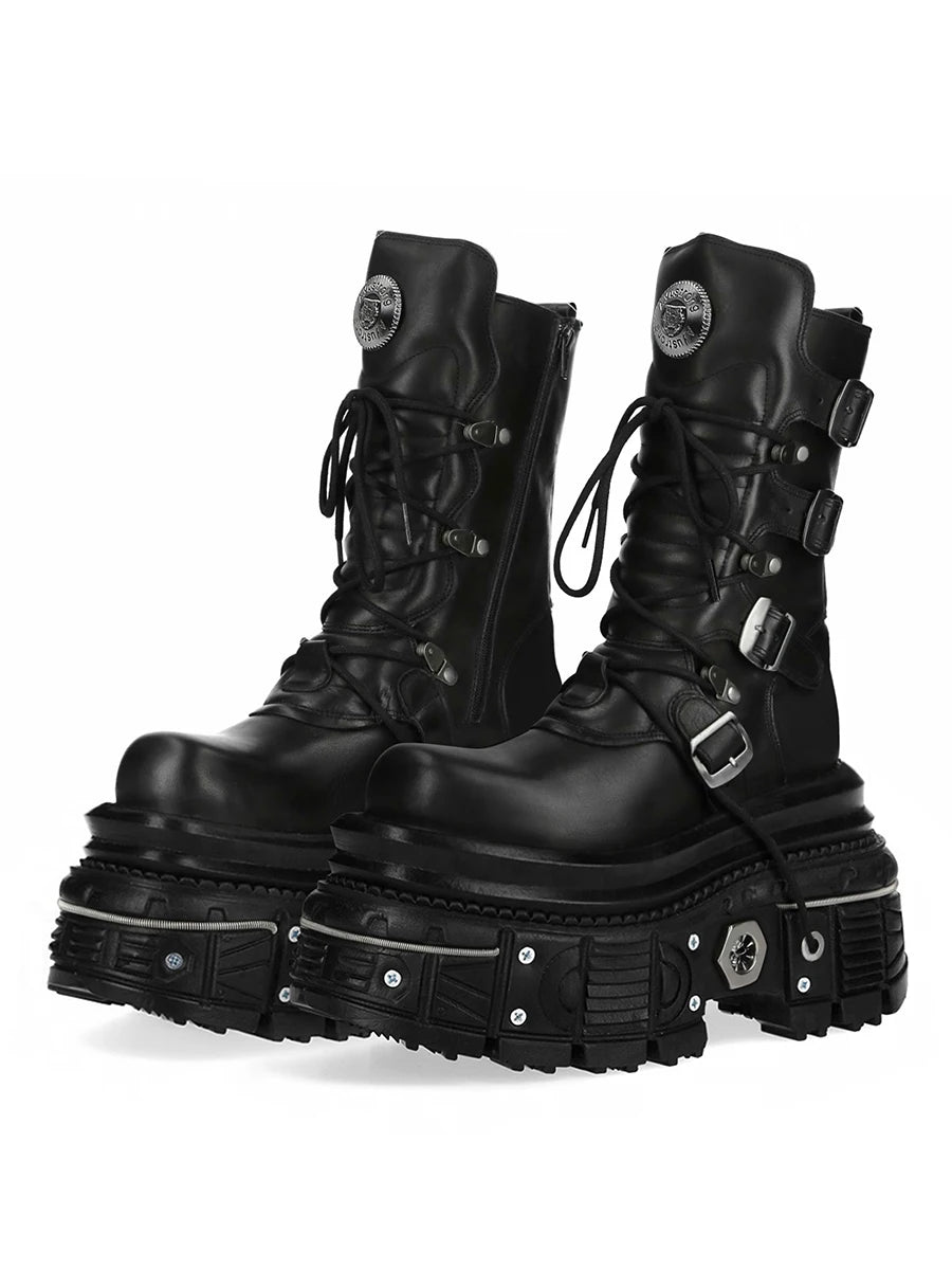 Metal Rivet Platform Cross Tie Motorcycle Boots Female Rock Round Head Fashion Retro Short Boots Goth Style Platform Boots
