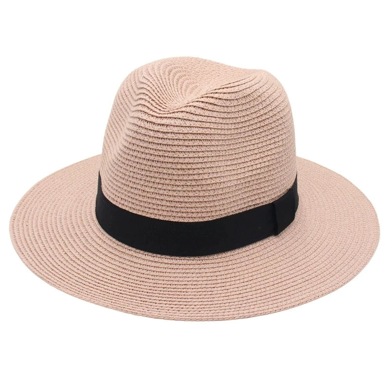 Spring and Summer Hot Selling Panama Straw Hat Square Black Ribbon Korean Style Hat for Men and Women Jazz Hat Panamahat