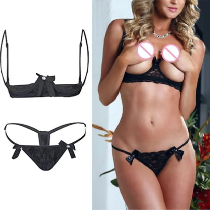 Sexy Fancy Bow Tie Underwear Women Sexy Lingerie Lace Hollow Out Bra Set Erotic Bikinis Porn 2Piece Sex Set Transparent Clothes