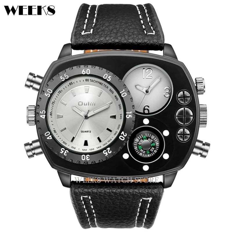 Luxury Sports Watches for Men Top Brand Casual Military Big Dial Cool Man Unique Wristwatch Male Decorative Compass Quartz Clock