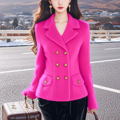 Autumn Winter Knitwear Mink Hair Sweater Women 2025 New Fashion Loose Casual Tops Button Pure Colour Pink Outerwear Female