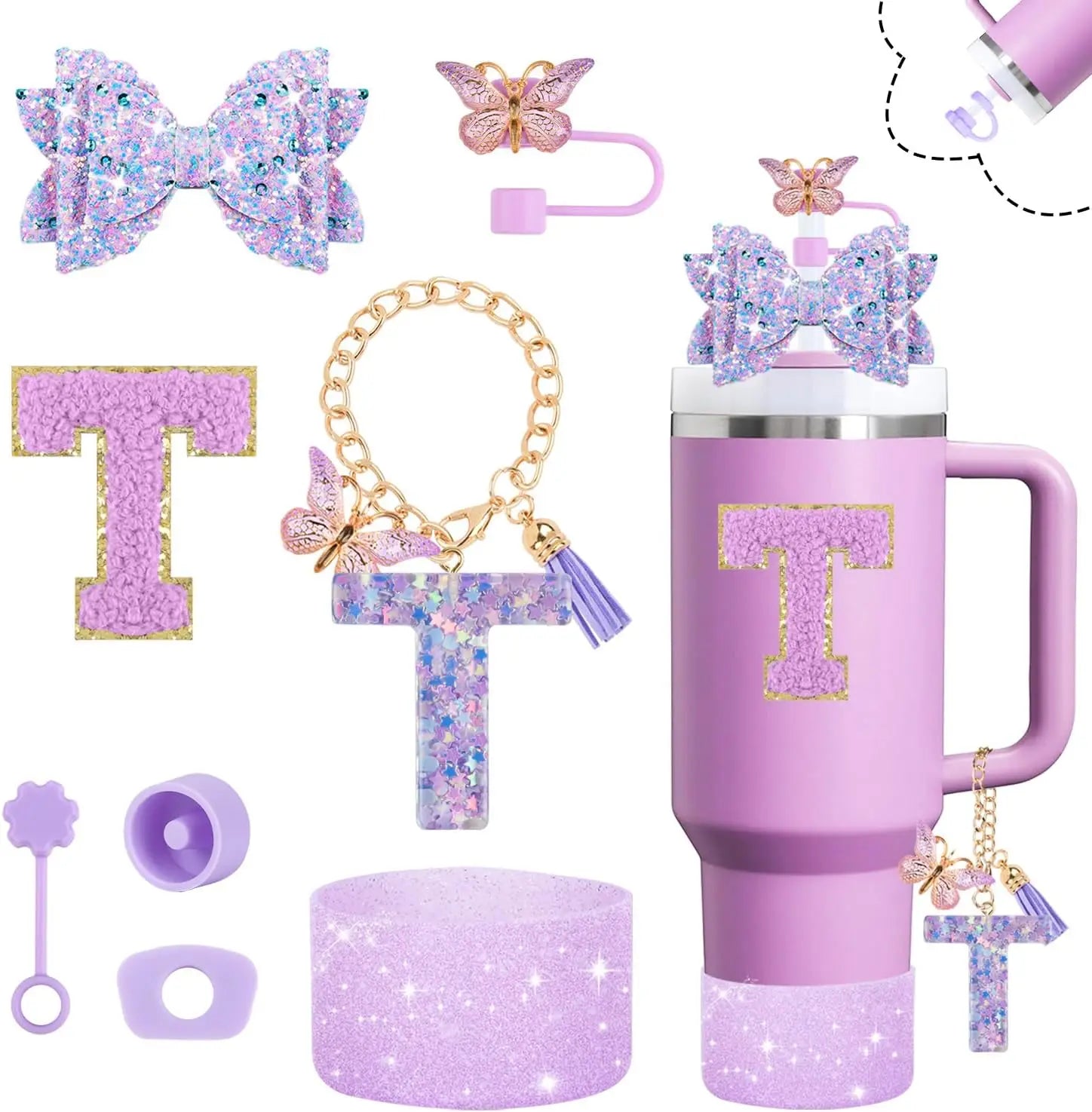 8pcs Cup Accessories Set 30oz 40oz tumbler Straw Topper Cover, Boot, Spill Proof Stoppers, Handle Charms Sticker for Stanley Cup