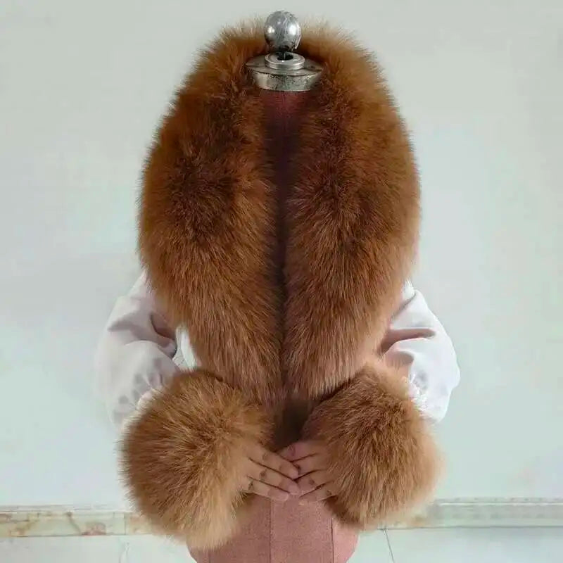 Real Fox Fur Collar Cuffs Set For Women Men Winter Neck Warmer Furry Scarf Fluffy Pelt Fur Shawl Coat Overcoat Fashion Accessory