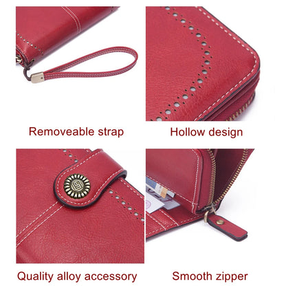 Women/Men Retro Long Wallet PU Leather Function Luxury Design Long Zipper Handbags Cowhide Card Bags Female Fashion Purse