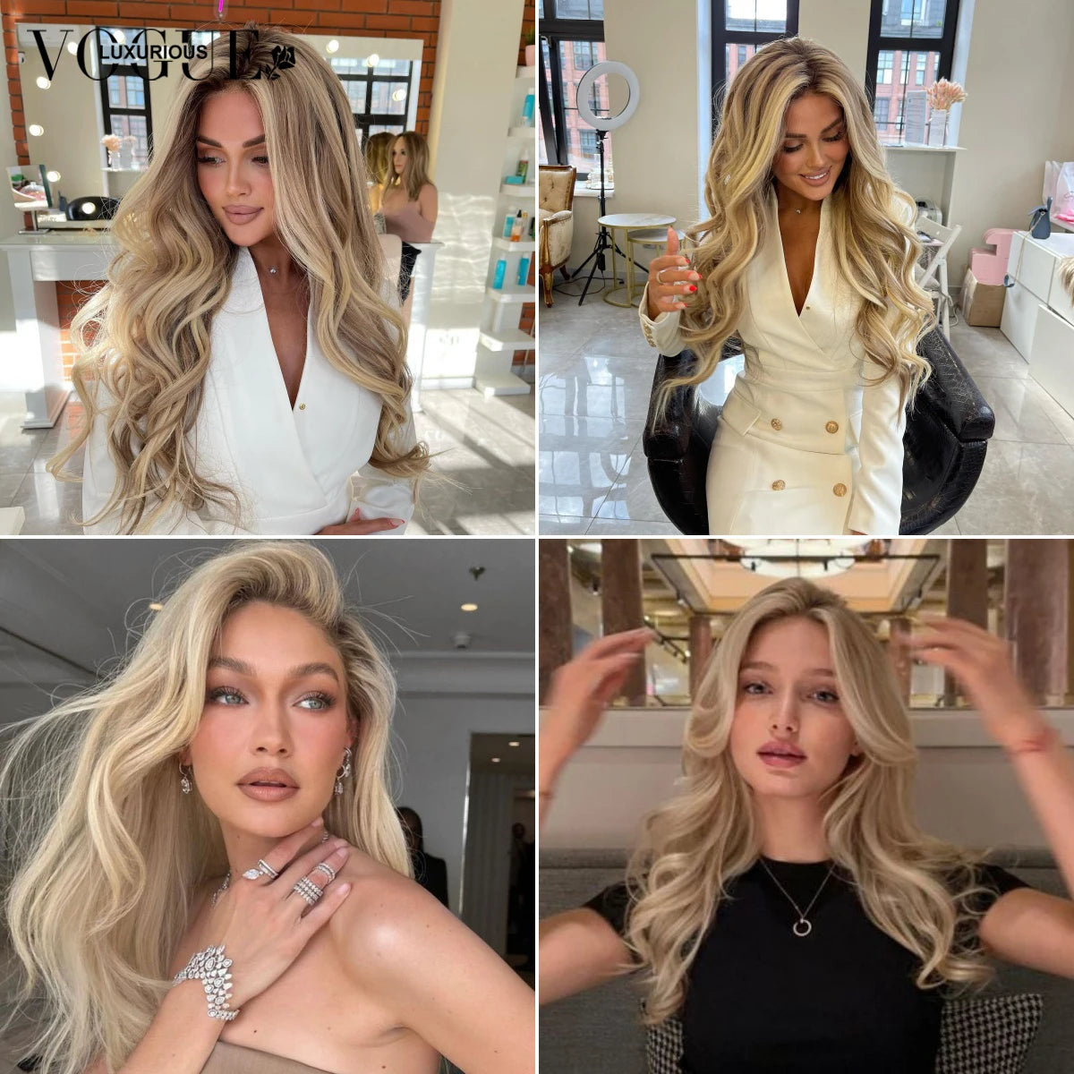 LUX VOGUE Brown Diamond Sheen Balayage Color 100% Virgin Hair Wig 260% Density Beachy Waves  13x6 Upgrade Nude Color Lace Wig