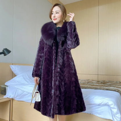 Hot-selling Fashionable Women's Real Mink Coat Winter Warm Long Natural Fox Fur Collar High-quality Real Fur Jacket
